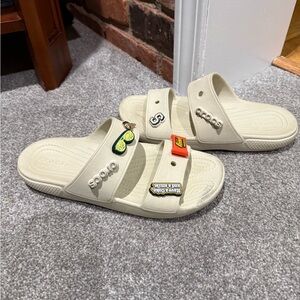 CROCS Off-White Slide Sandals‎ with Charms